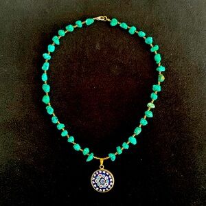 Turquoise necklace with glass pendant